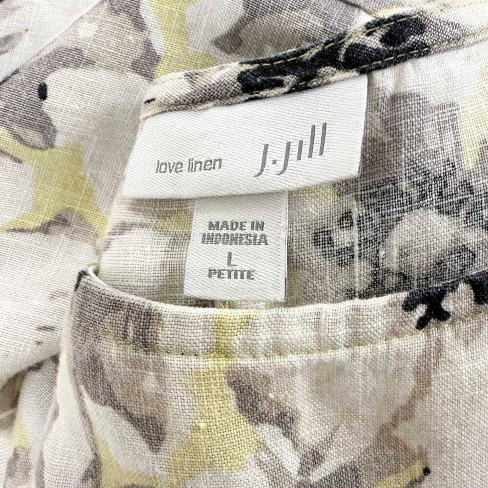J Jill Floral 100% Linen Tank Dress Women's Large Petite White Gray Yellow - Picture 5 of 14